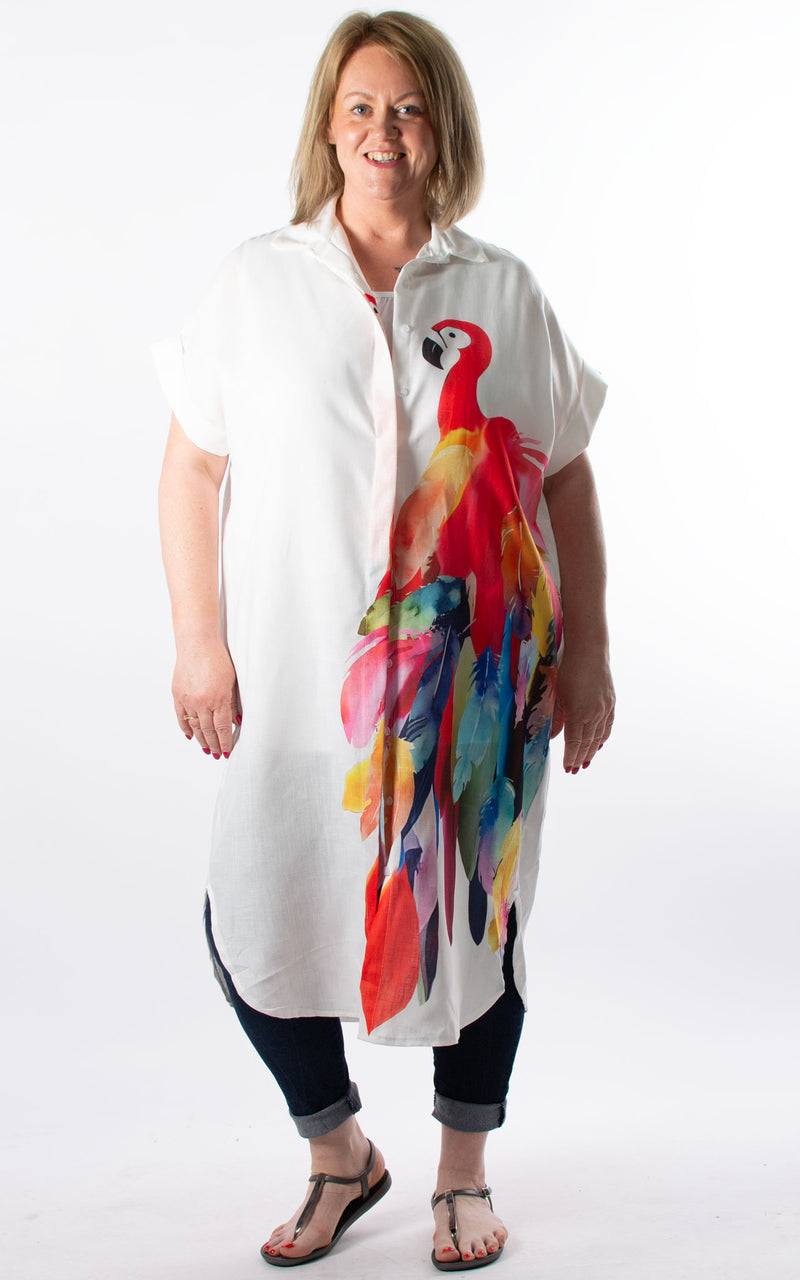 Print Shirt Dress | Bird | White