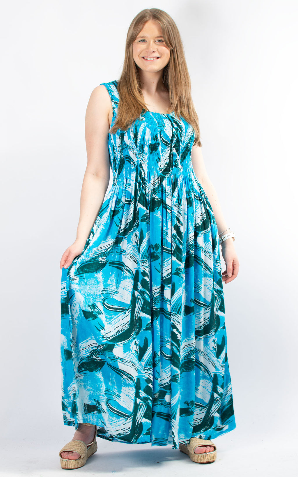 Rita Patterned Dress | Aqua