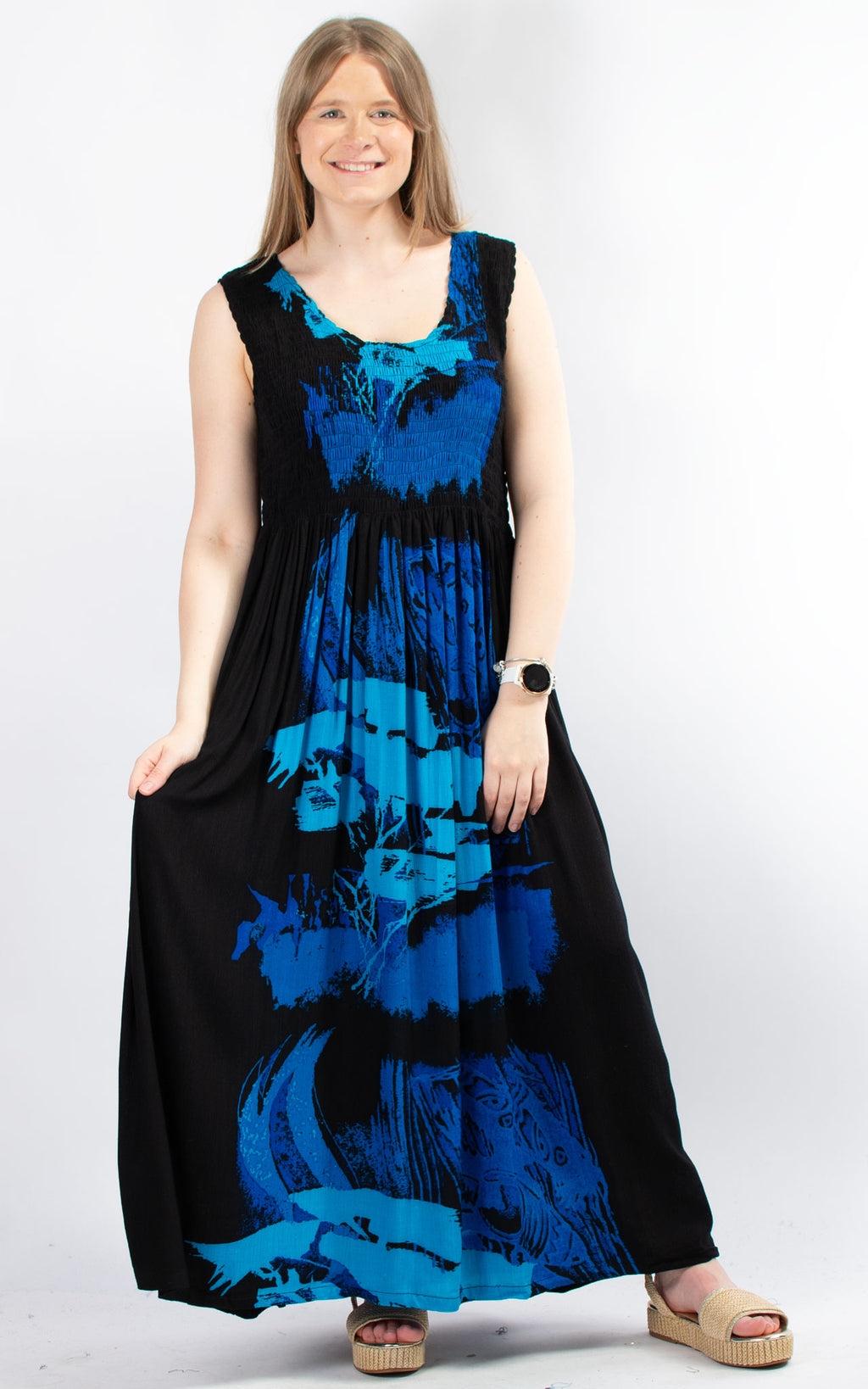 Rita Patterned Dress | Black & Blue
