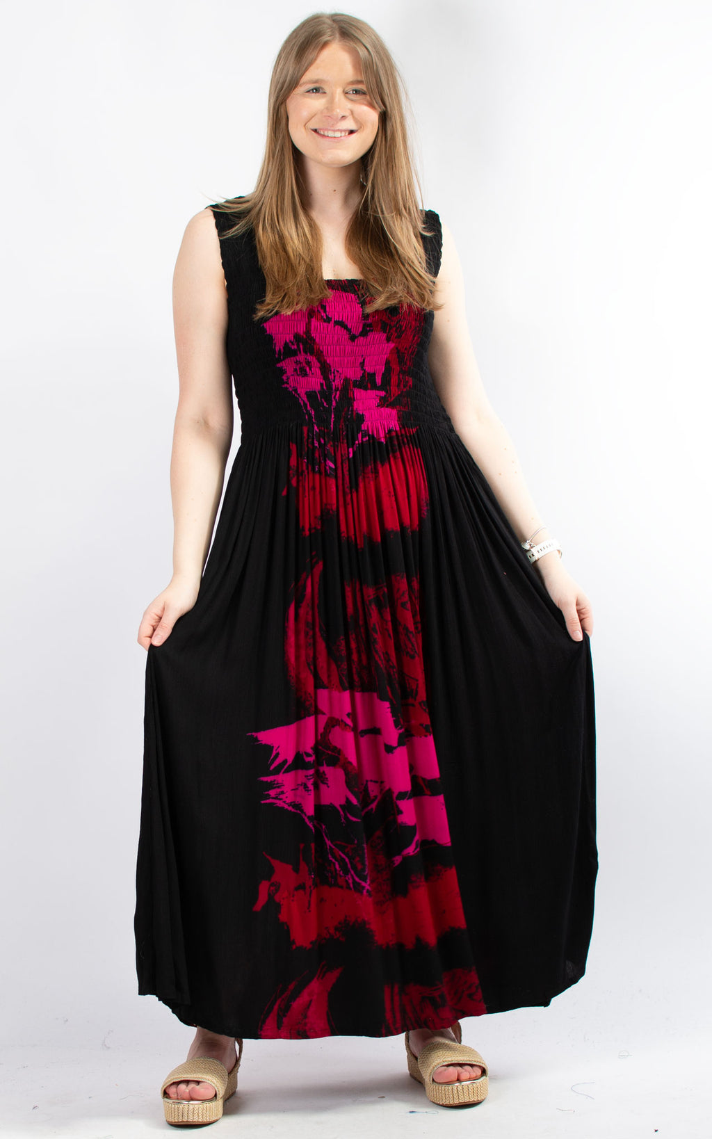 Rita Patterned Dress | Black & Pink