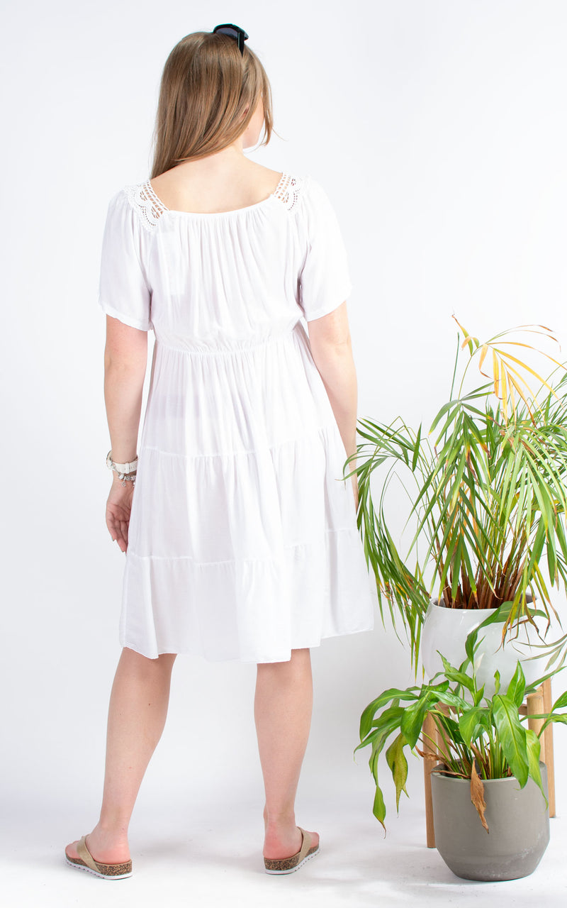 Ada Lace Neck Dress | White