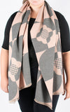 Autumn Winter Scarf | Contrast Shapes | Grey & Pink