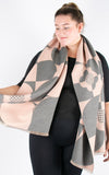Autumn Winter Scarf | Contrast Shapes | Grey & Pink