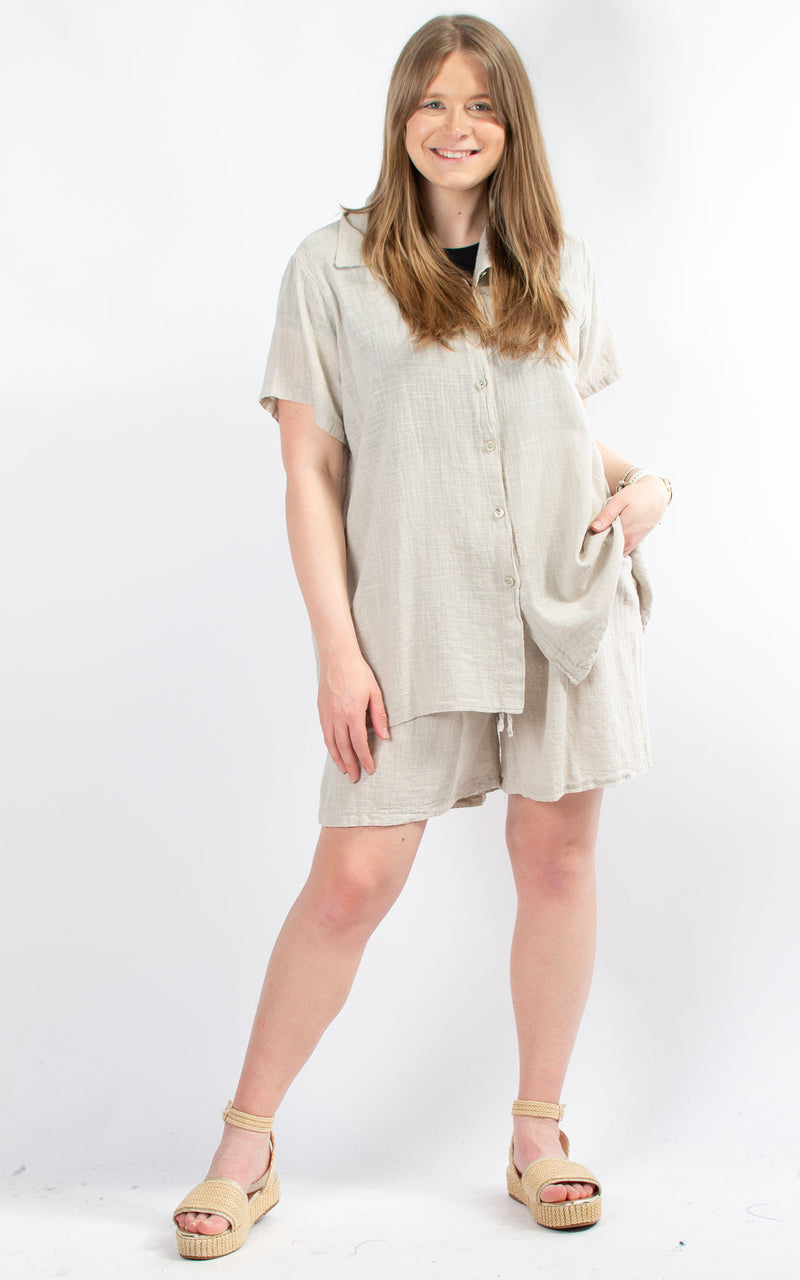 *PRE-ORDER* Cheesecloth Short & Shirt Set | Stone