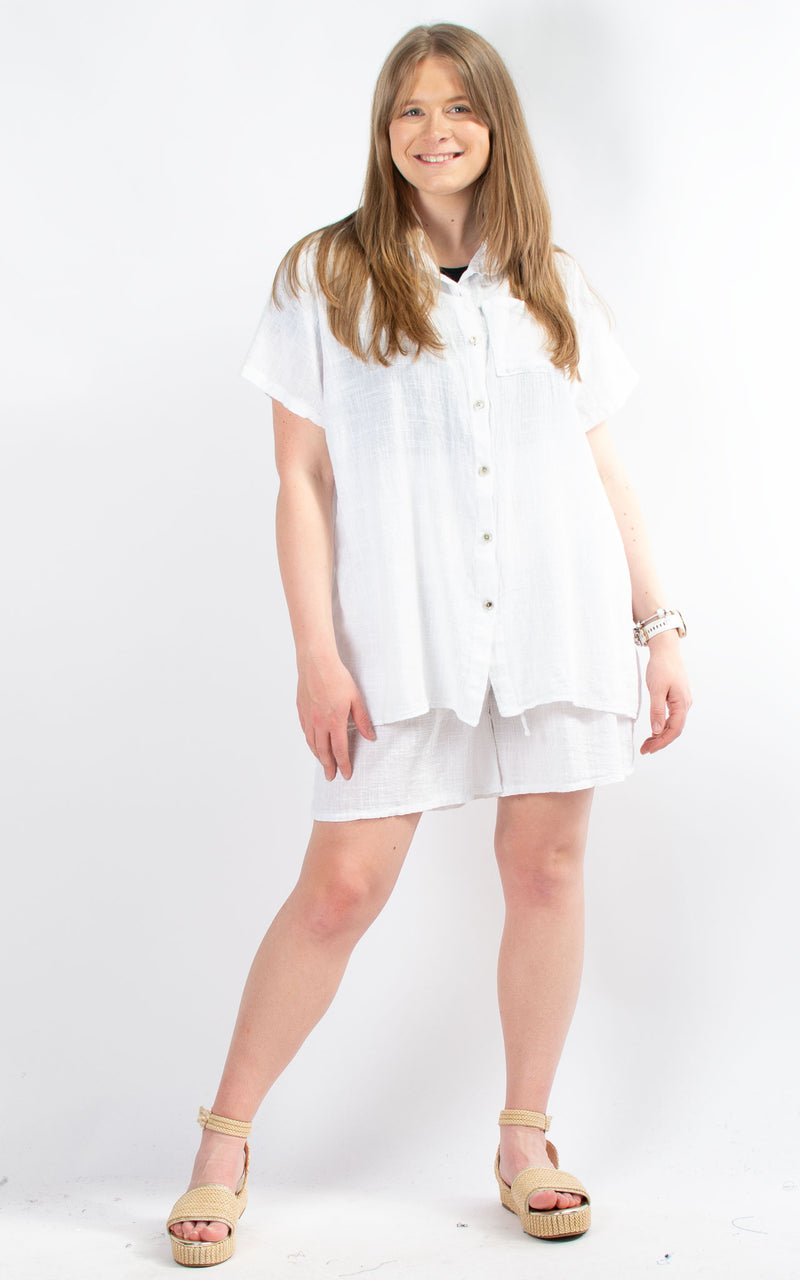 *PRE-ORDER* Cheesecloth Short & Shirt Set | White