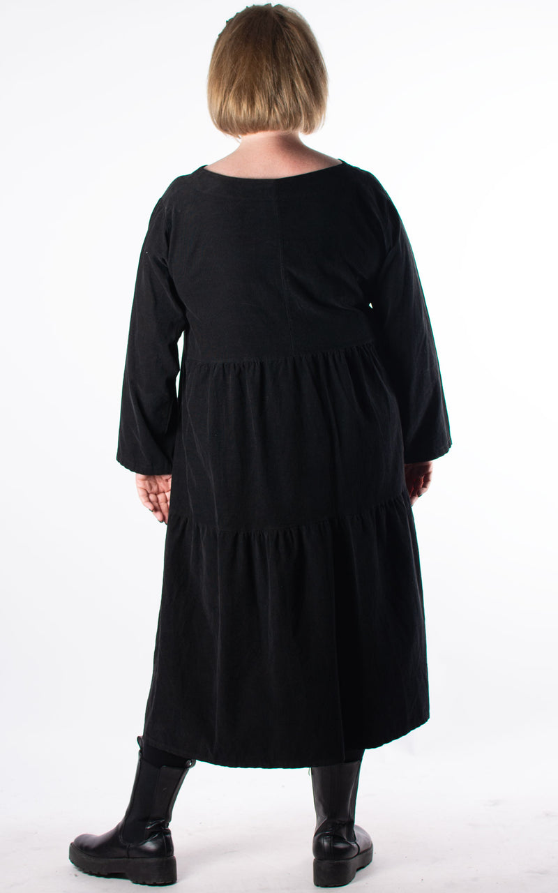 Corduroy Tiered Dress | Black