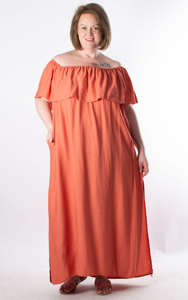 Double Split Bardot Dress | Burnt Orange