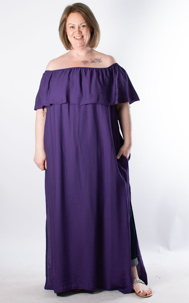 Double Split Bardot Dress | Purple