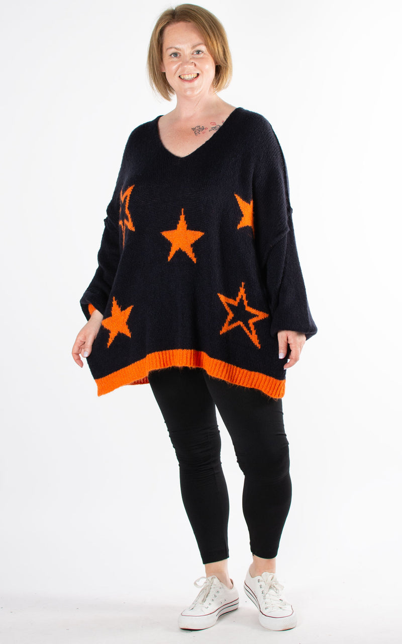Enid Star Jumper | Navy & Orange