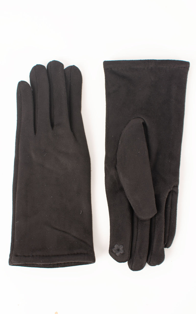 Faux Suede Plain Gloves | Black