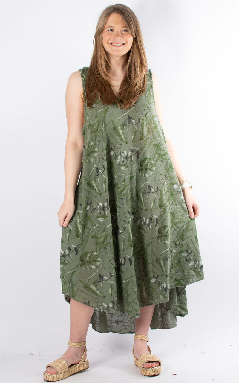 Floral Cheesecloth Dress | Khaki
