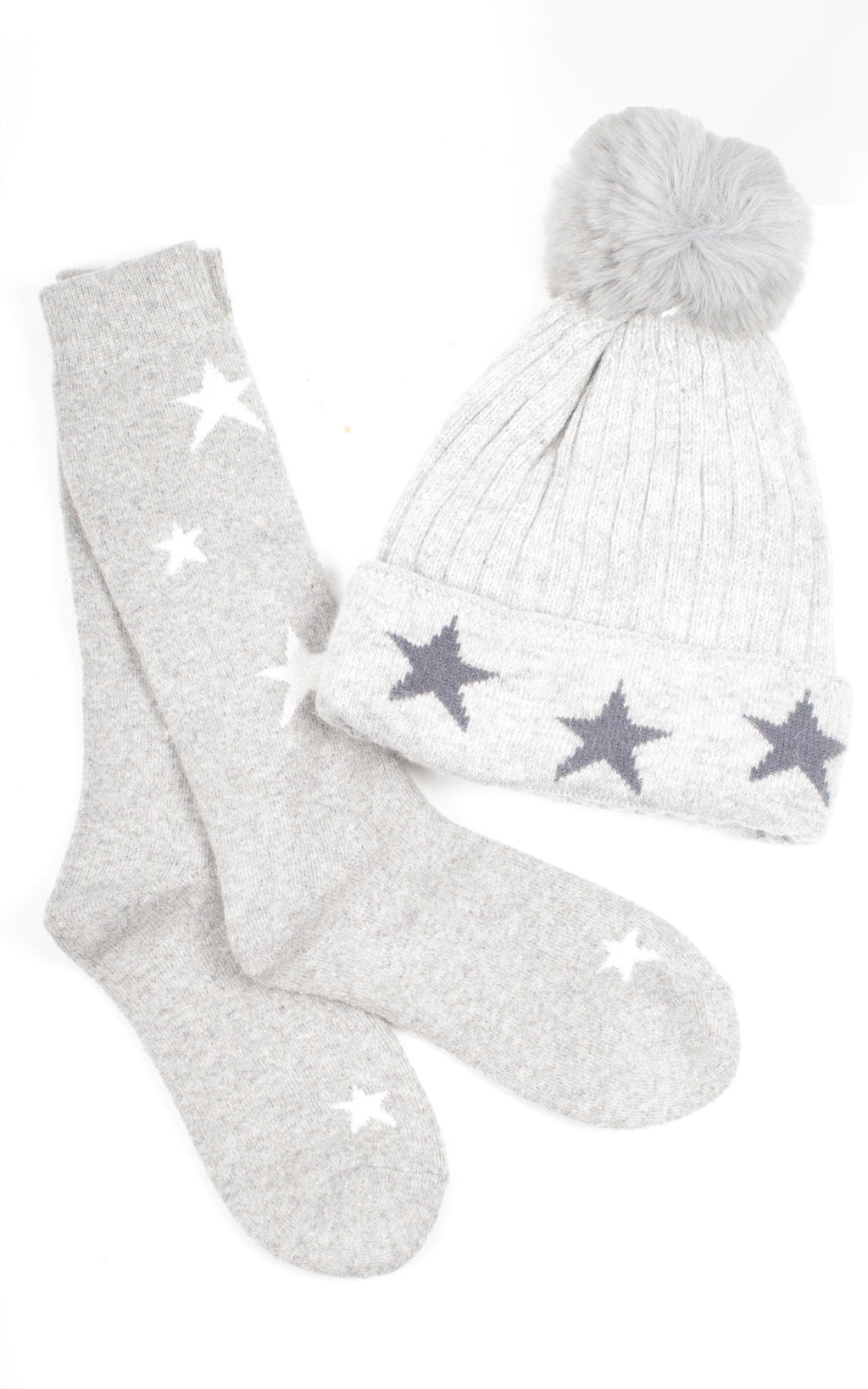 Gift Sets | Hat and Socks | Stars | Light Grey