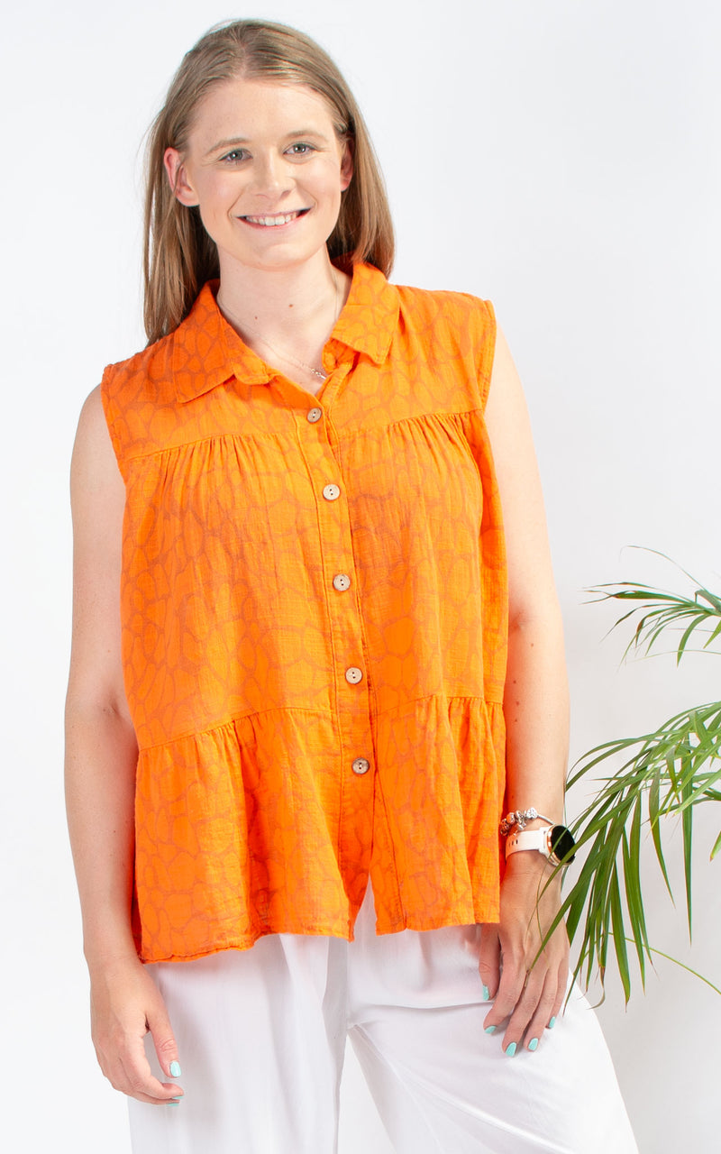 Giraffe Print Sleeveless Shirt | Orange