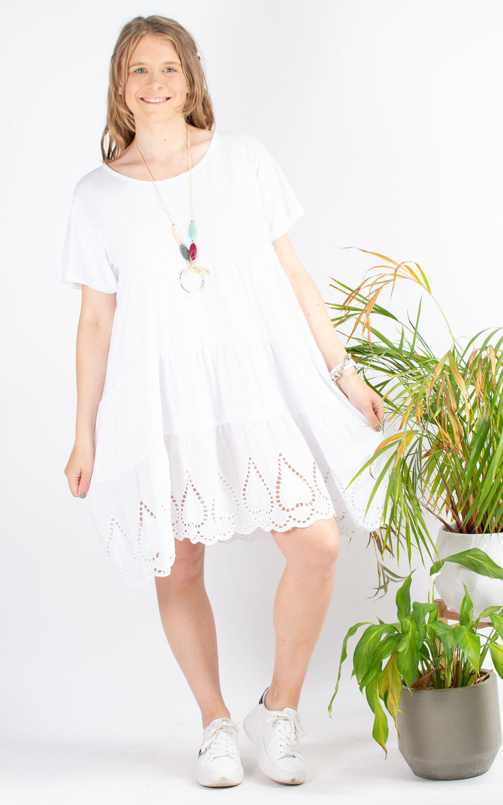 Helen Tiered Broderie Anglaise Dress | White