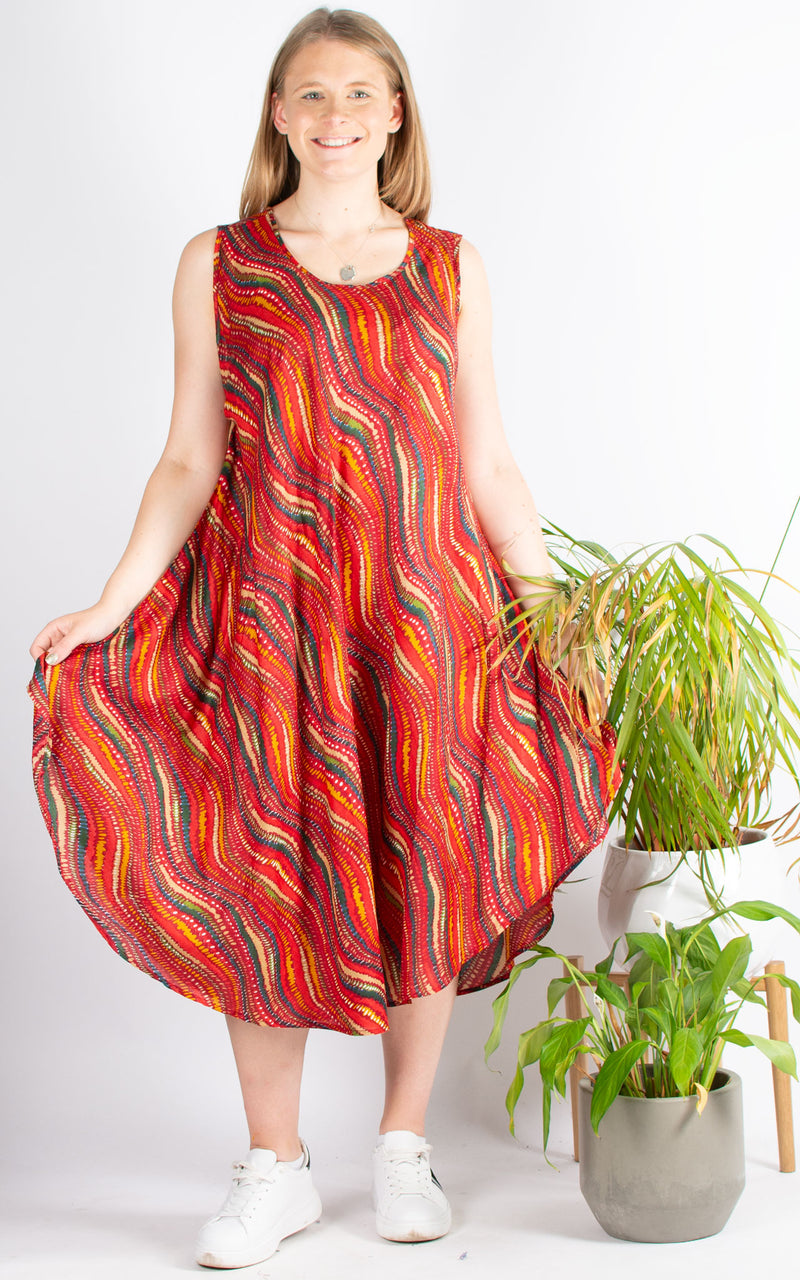 India Cover Up Dress | Multicolour Waves | Red