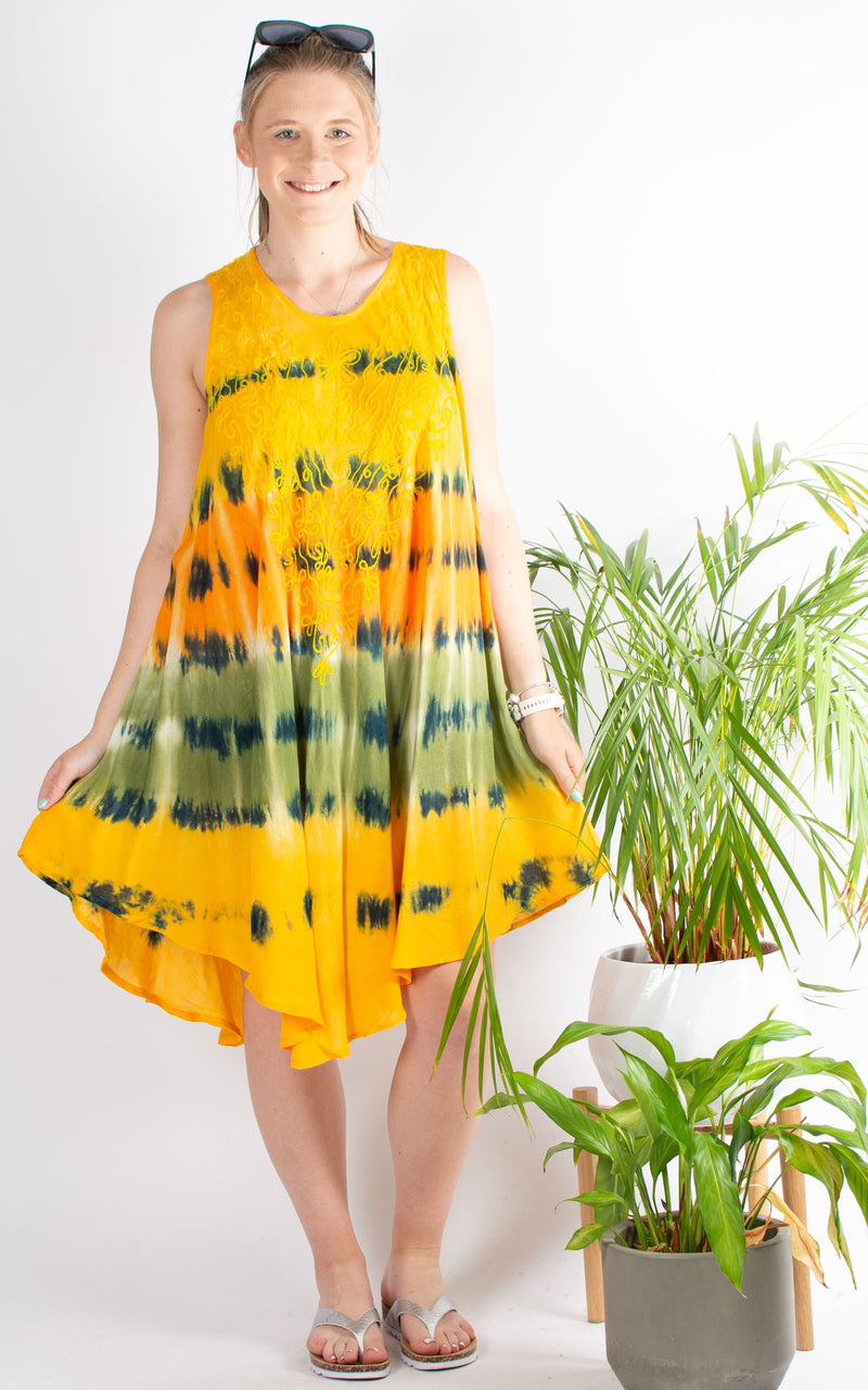 India Cover Up Dress | Tie Dye Stripes | Amber Yellow