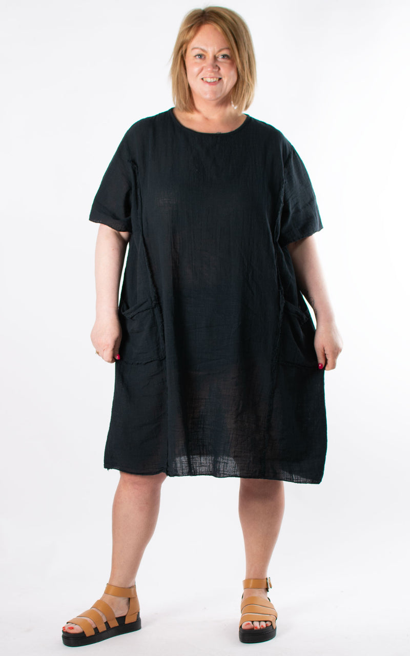 Jasmine Raw Edge Pocket Dress | Black