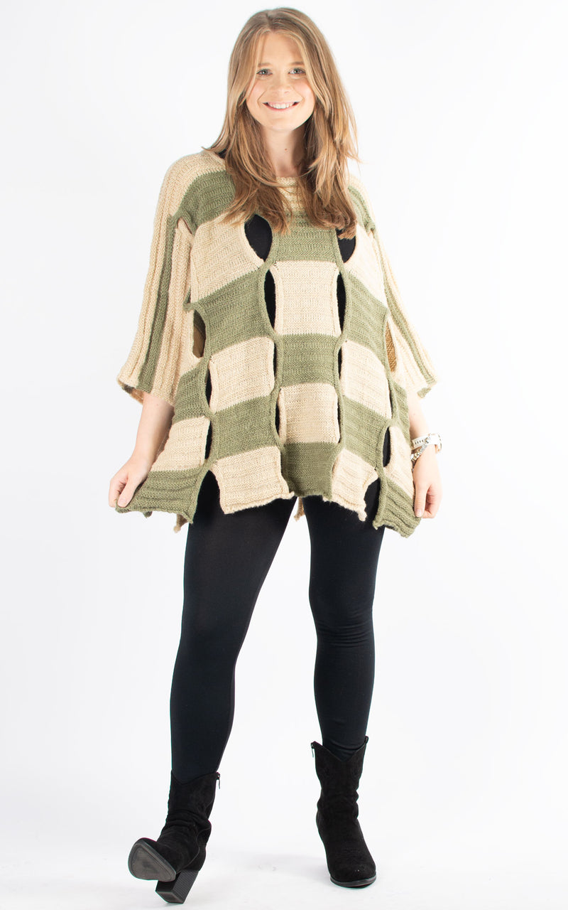 Knitwear | Chequered Shred | Khaki & Beige