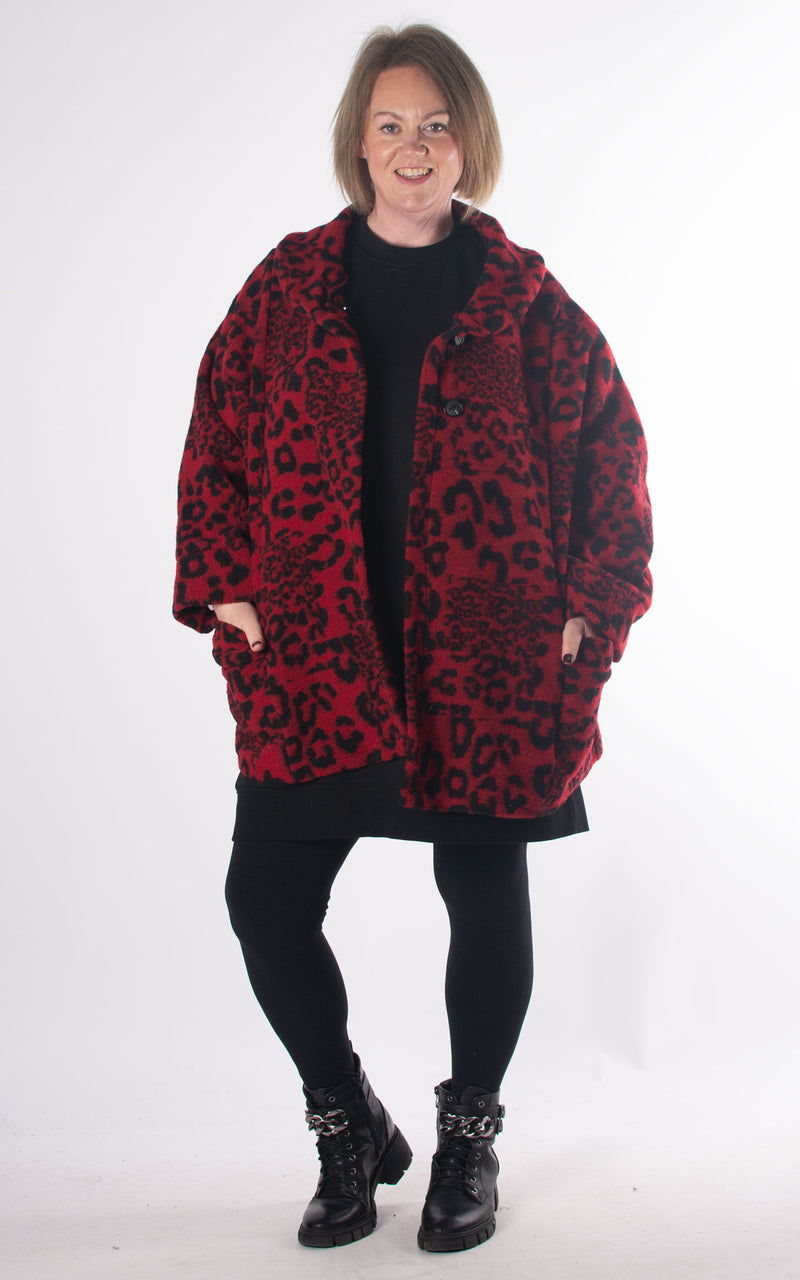Leopard Print Coat | Red