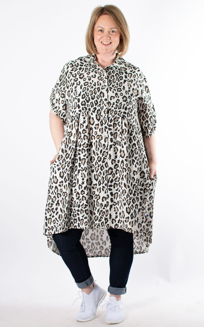 Leopard Print Shirt Dress | Winter White