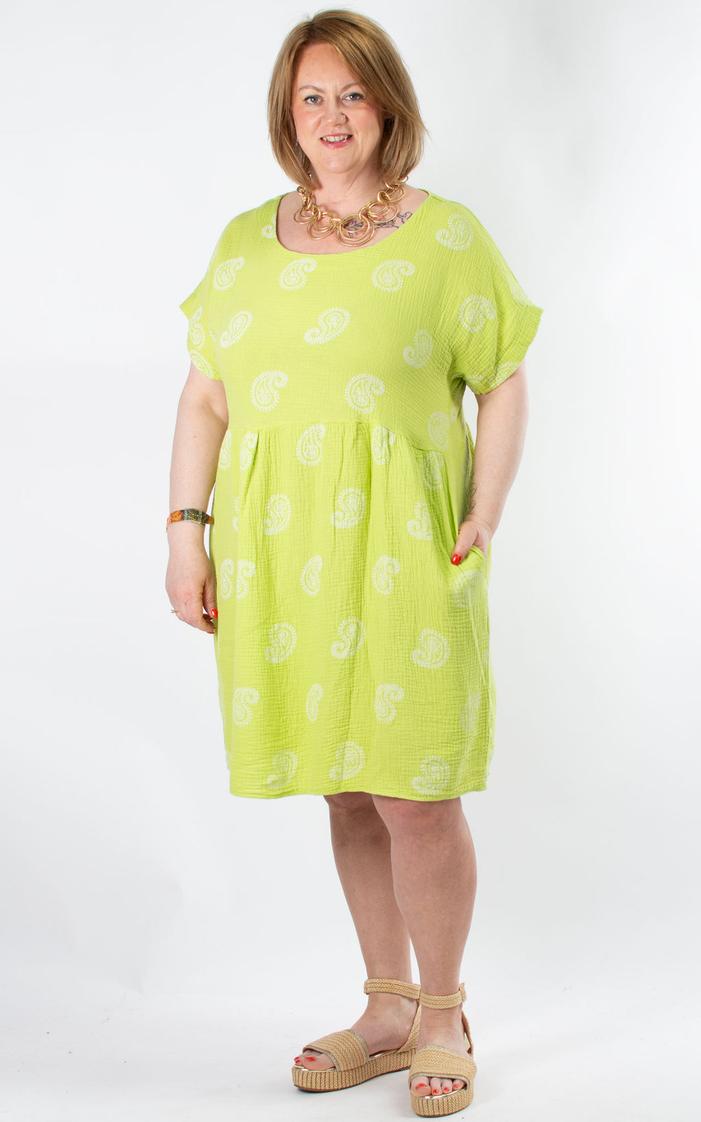 Paisley Cotton Tunic Dress | Lime