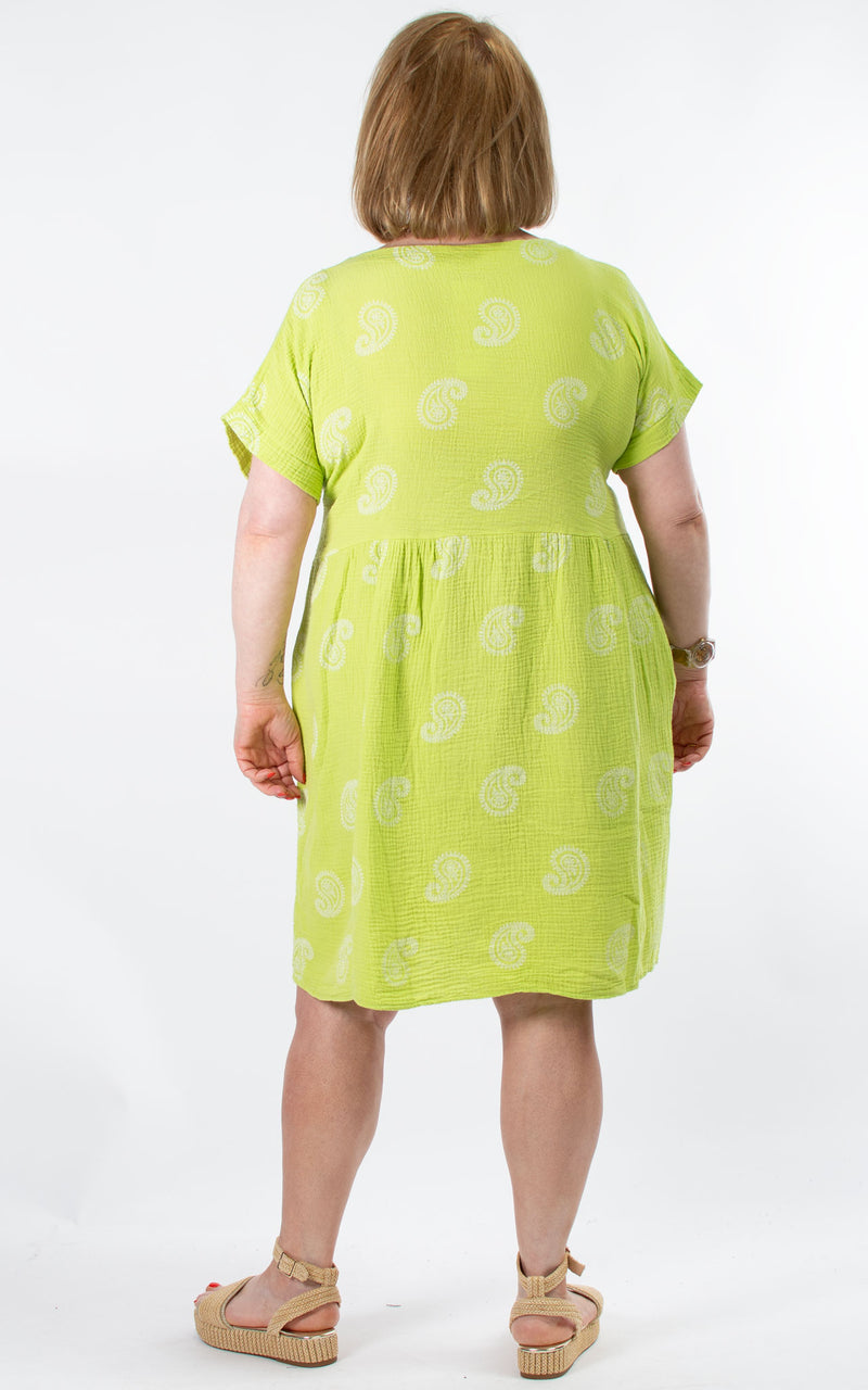 Paisley Cotton Tunic Dress | Lime