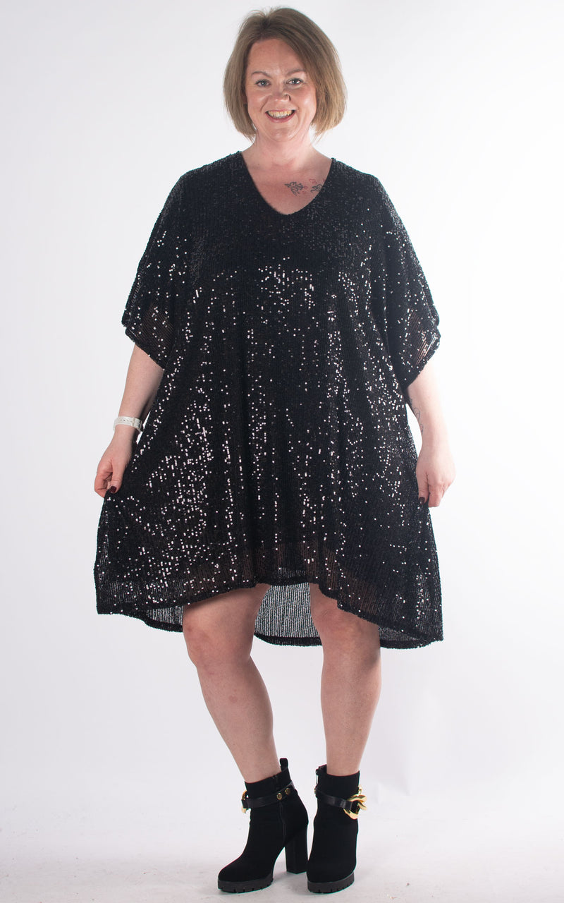 Pixie Sequin V-neck Dress | Black