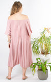 Pleated Bardot Dress | Dusky Pink