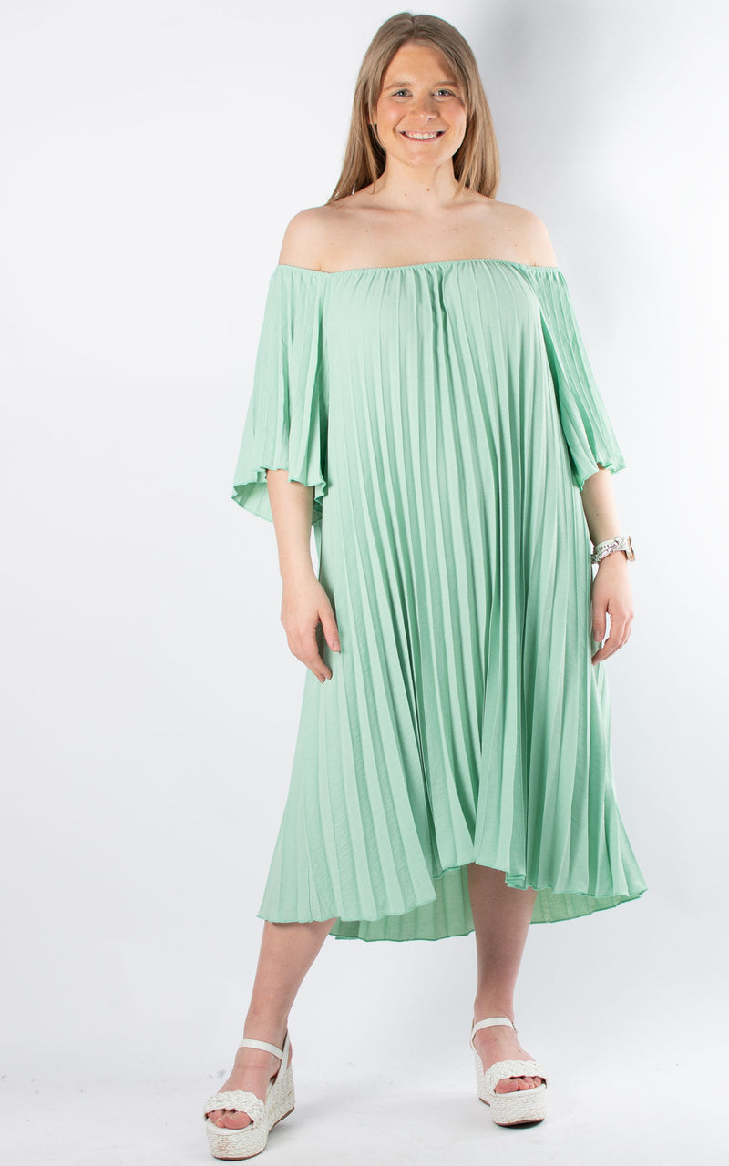 Pleated Bardot Dress | Mint