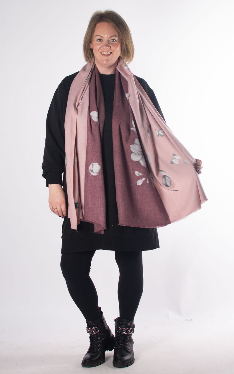Scarf | Butterflies And Flowers | Pink & Wine