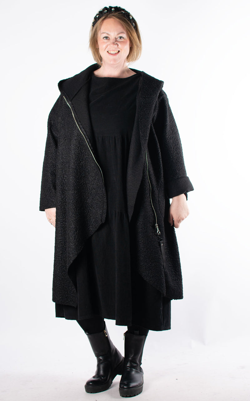 Side Zip Boucle Coat | Black