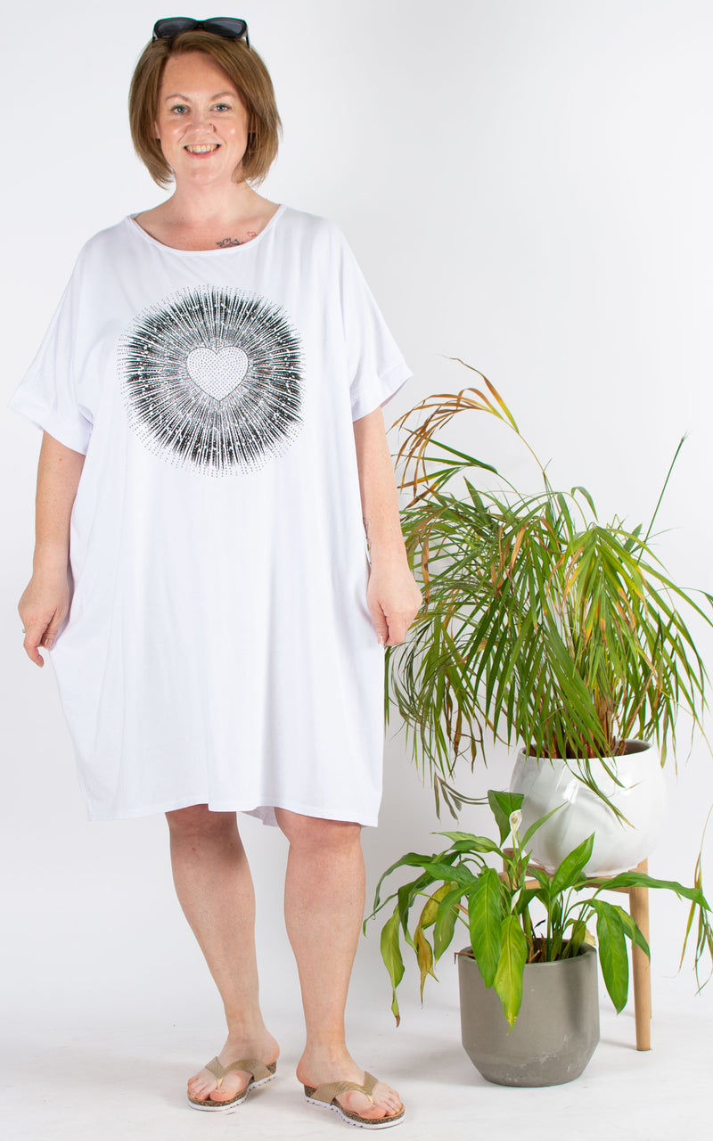 Sparkle Heart T-shirt Dress | White