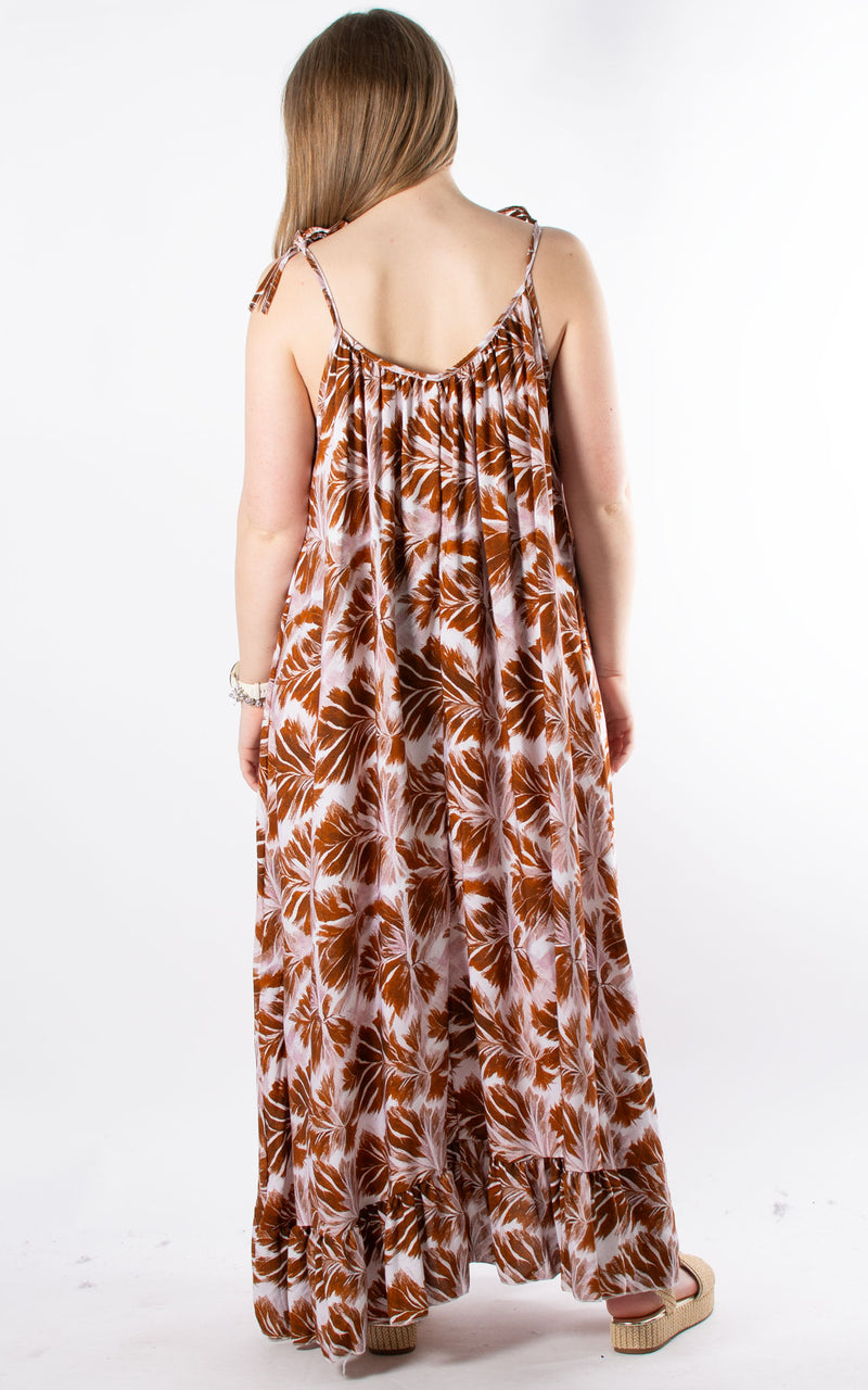 Toyah Strap Dress | Leaves | Rust