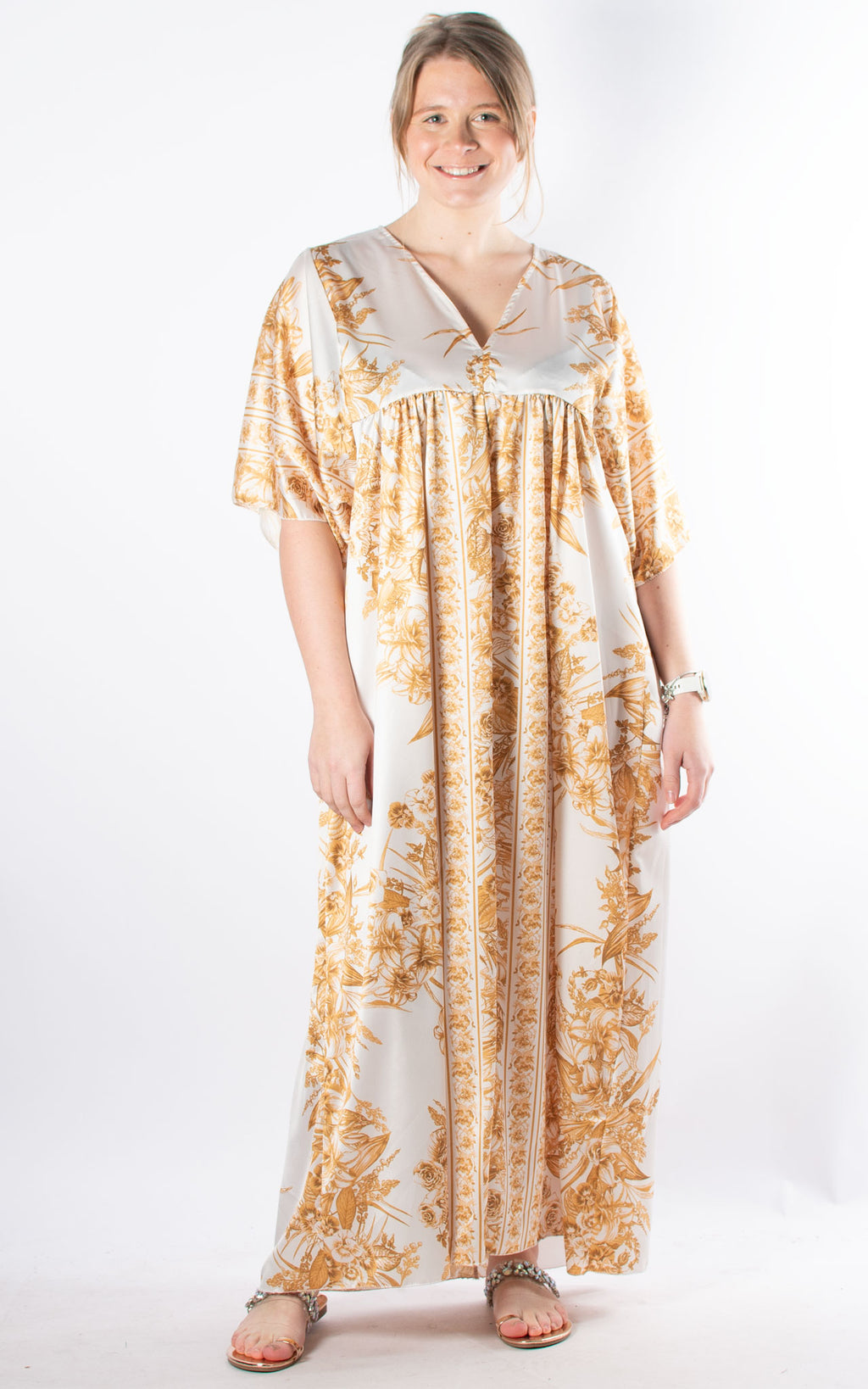 V-neck Silk Maxi Dress | Gold