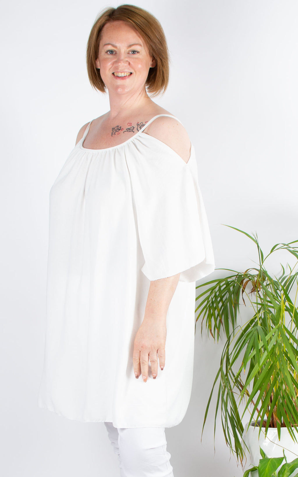 Whoopi Cold Shoulder Tunic | White