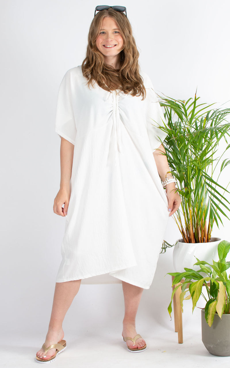 Whoopi Ruched Front Dress | White
