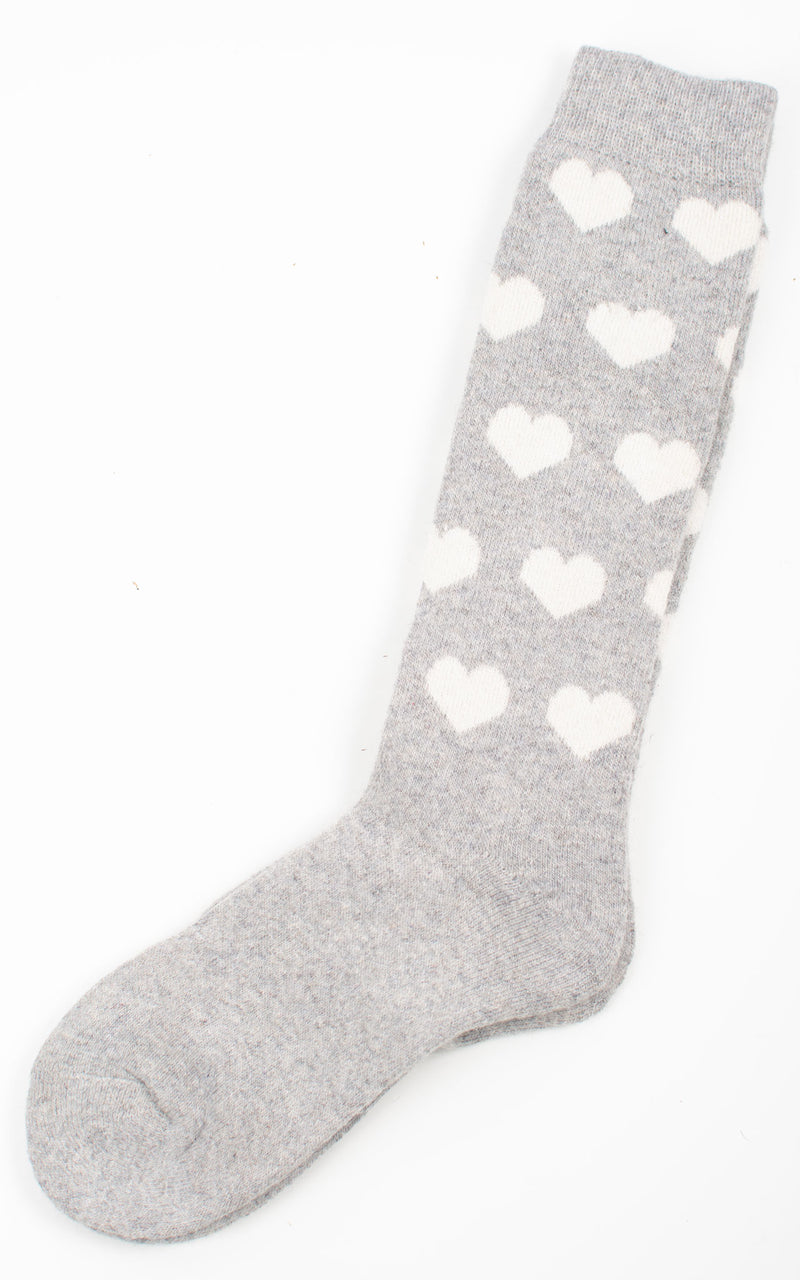 Winter Socks | Long |  Hearts | Light Grey