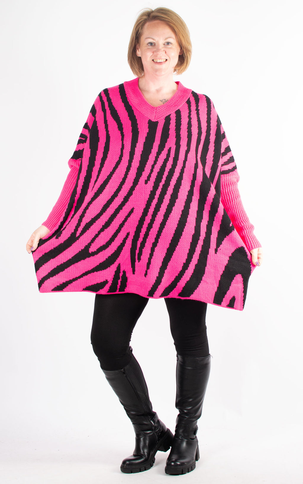 Zebra V-neck Jumper | Pink
