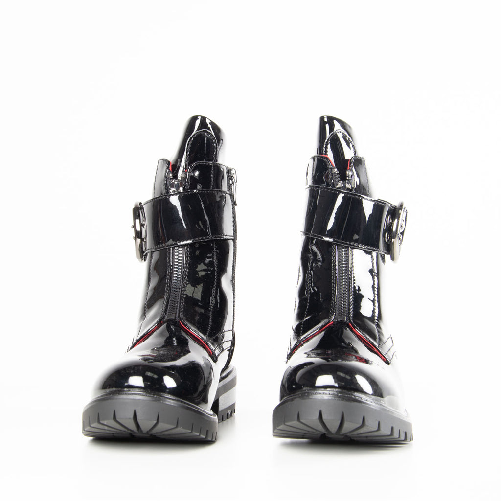 Cassie Buckle Boot | Black | Patent