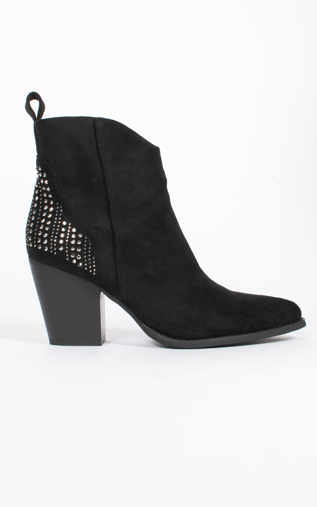Diamante Heel Cowboy Ankle Boot | Black