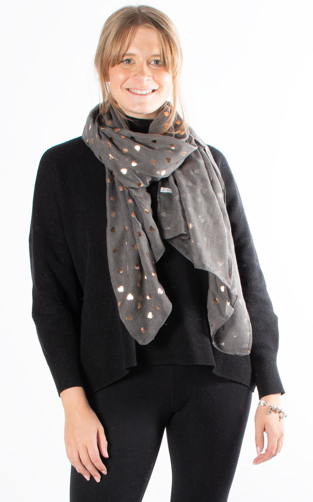 Foil Hearts Scarf | Charcoal