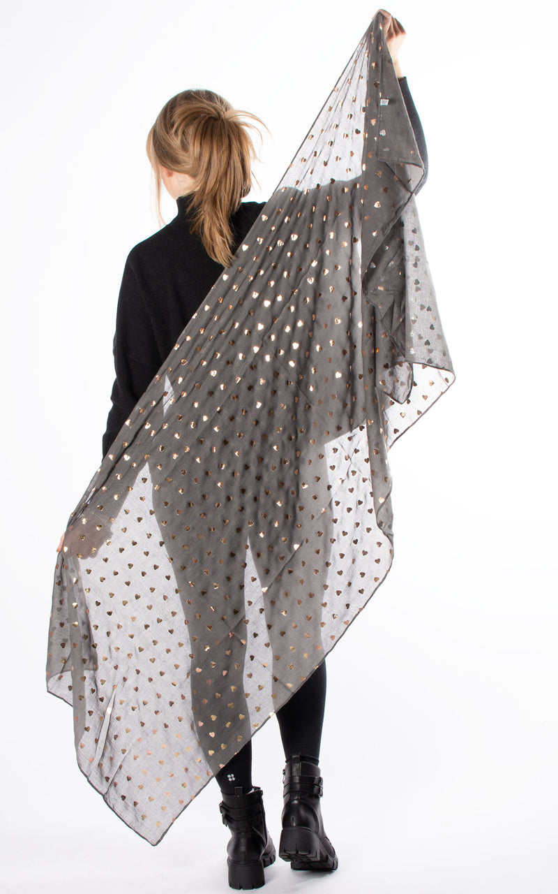 Foil Hearts Scarf | Charcoal
