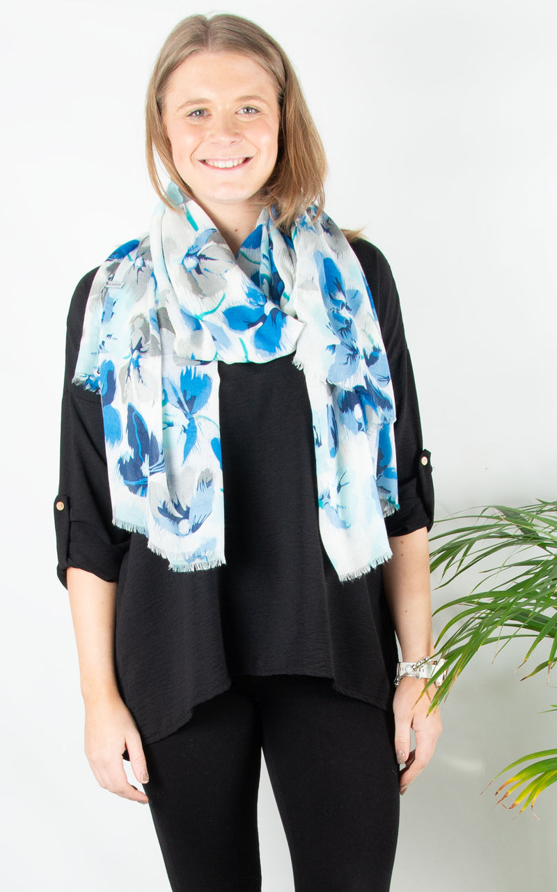 Orchid Floral Scarf | Blue