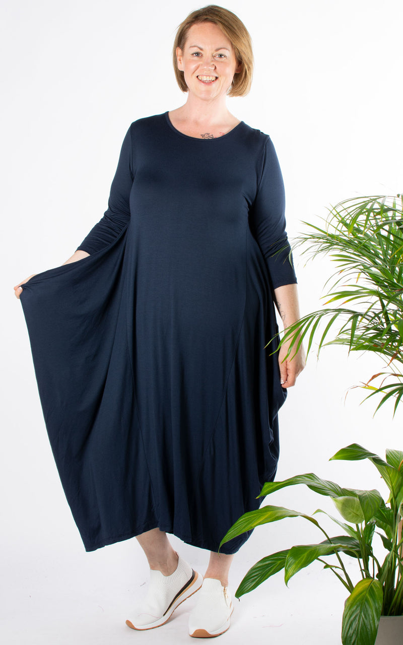 Rose Cocoon Dress | Navy
