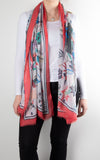 Scarf | Floral Bordered | Coral