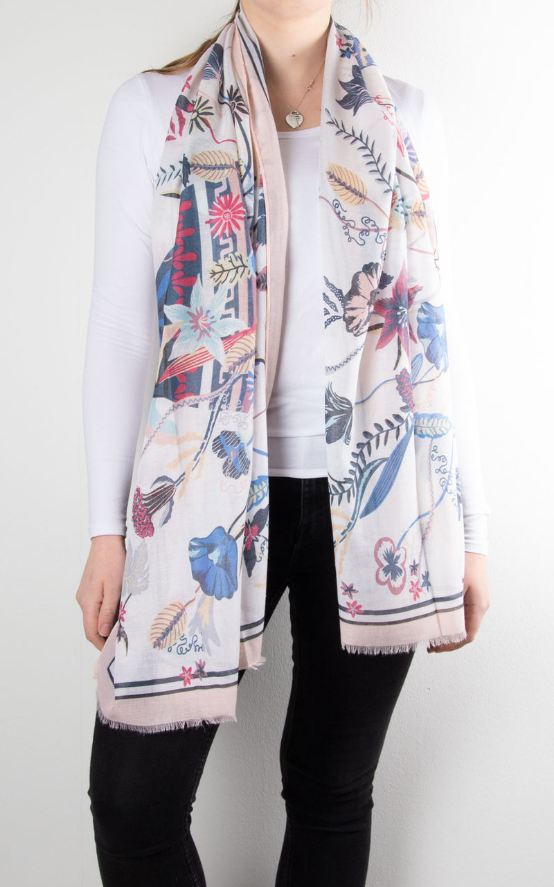 Scarf | Floral Bordered | Pink