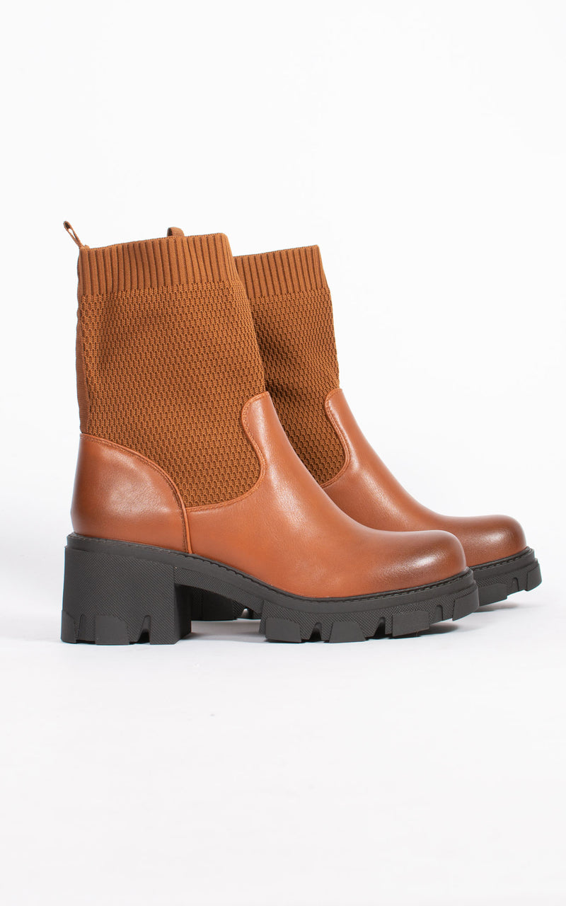 Sock Ankle Boot | Tan