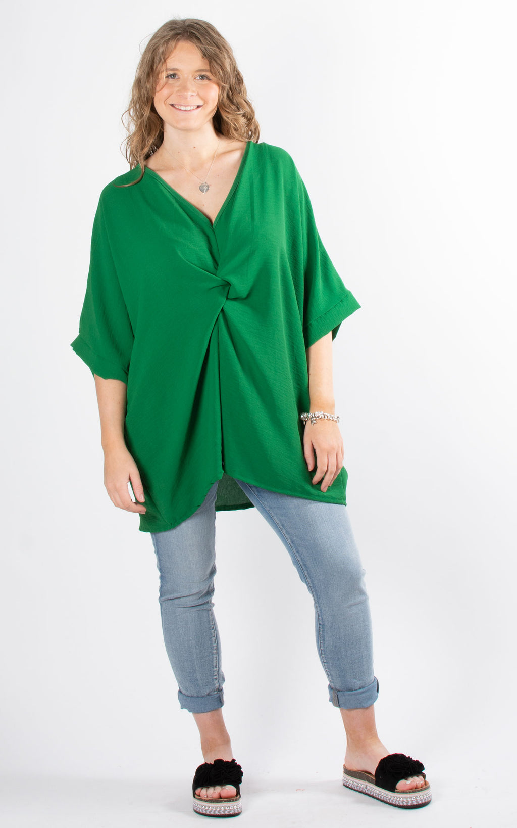 Whoopi Twisted V-Neck Top | Green
