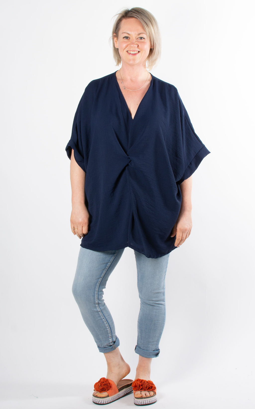 Whoopi Twisted V-Neck Top | Navy