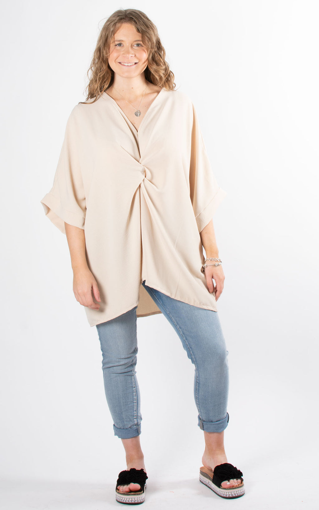 Whoopi Twisted V-Neck Top | Stone